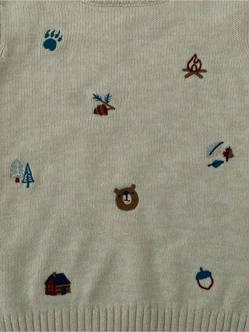 Cream Kids Knit Sweater with Forest theme